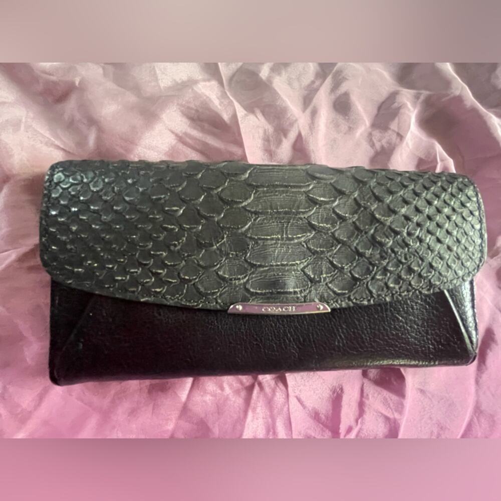 Coach Python Glitter Black Leather Wallet - Euc - image 1